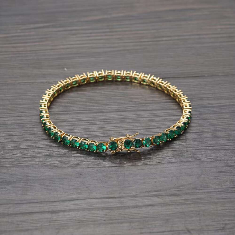 3mm--5mm Wide 925 Silver Gold Plated With Emerald Green CZ Gemstone Tennis Necklace/bracelet Chain
