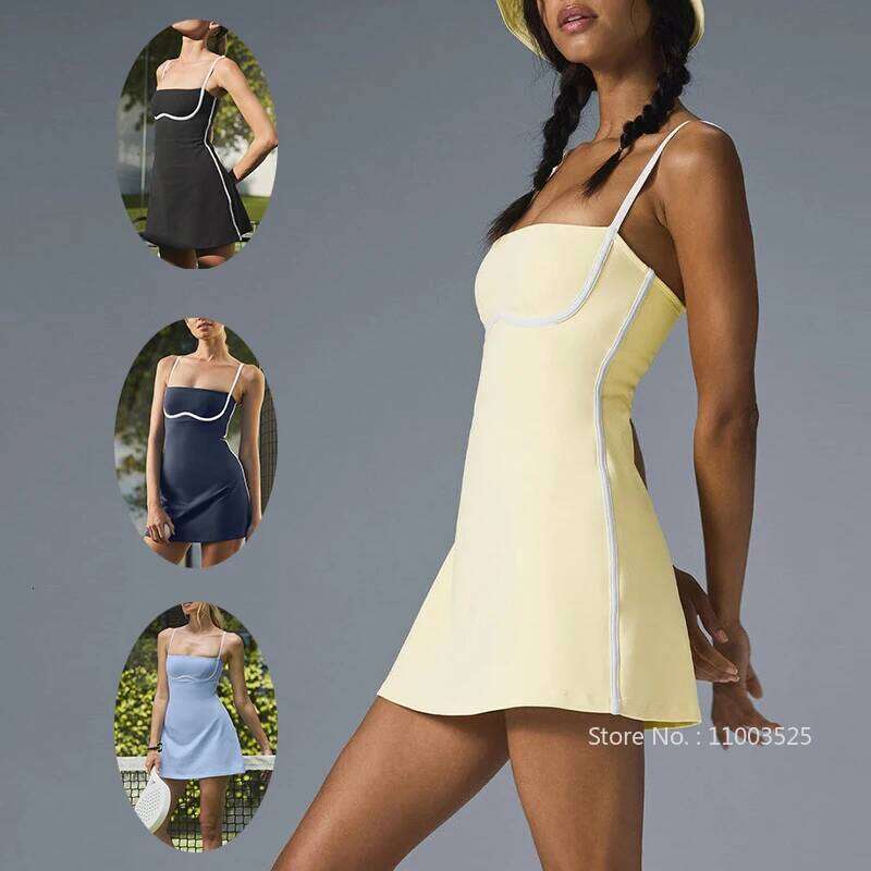 Golf Tennis Dress with Pad Sports Set Yoga for Women Backless Workout Pickleball Dresses Sleevesless Badminton Skorts Activewear