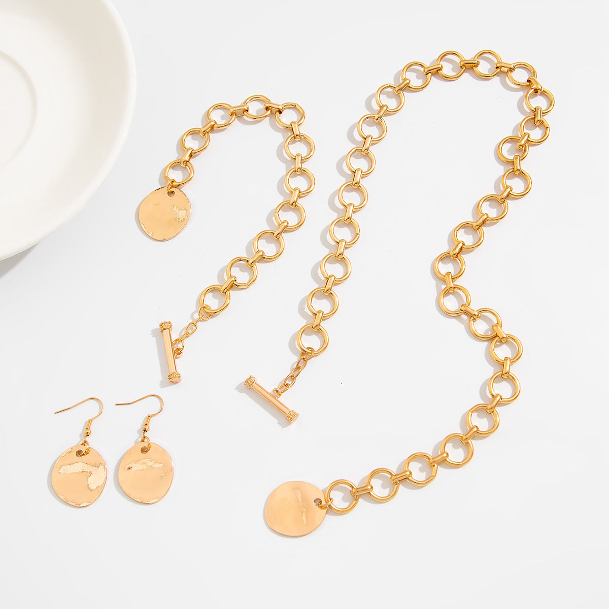 Lava Irregular Heart-Shaped Pendant Niche Wrinkled Round Disc Ring Necklace Jewelry