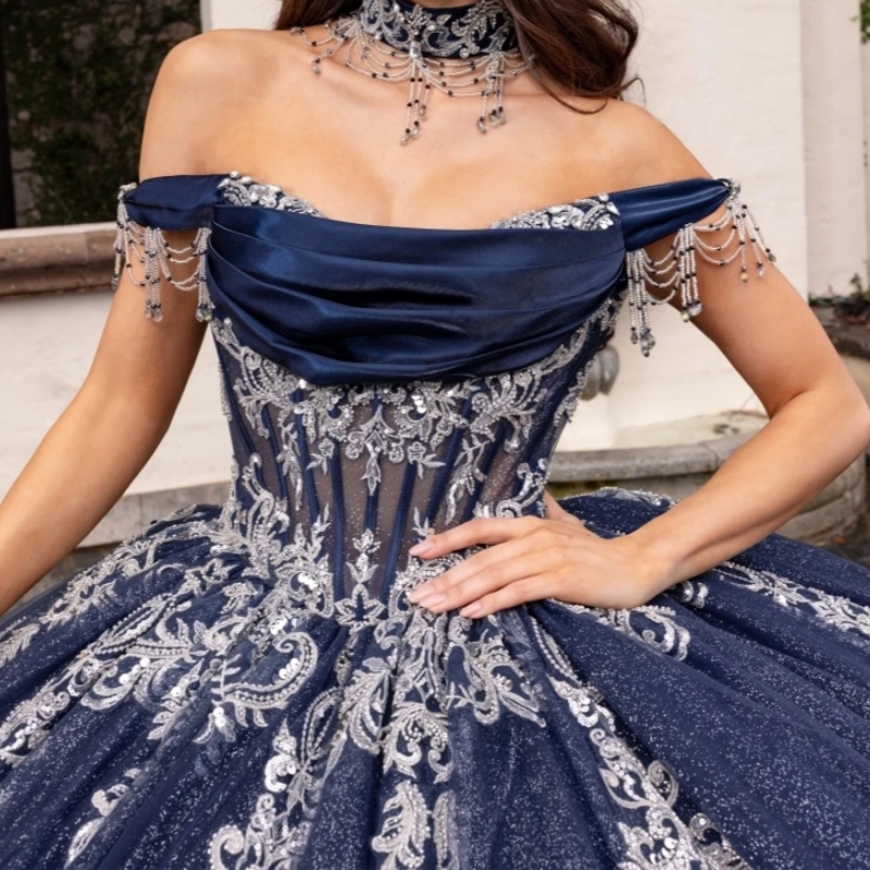 2025 Navy Blue Quinceanera Dresses Ball Gown Silver Lace Applique Beading Sweet 16 Dress Vestidos De 15 Anos