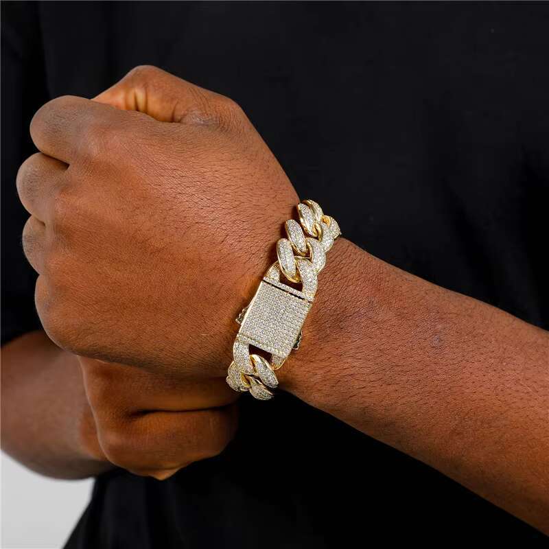 19mm Weave CZ Cuban Link Bracelet | Silver or Gold Tone Brass | Hip Hop Mens Jewelry