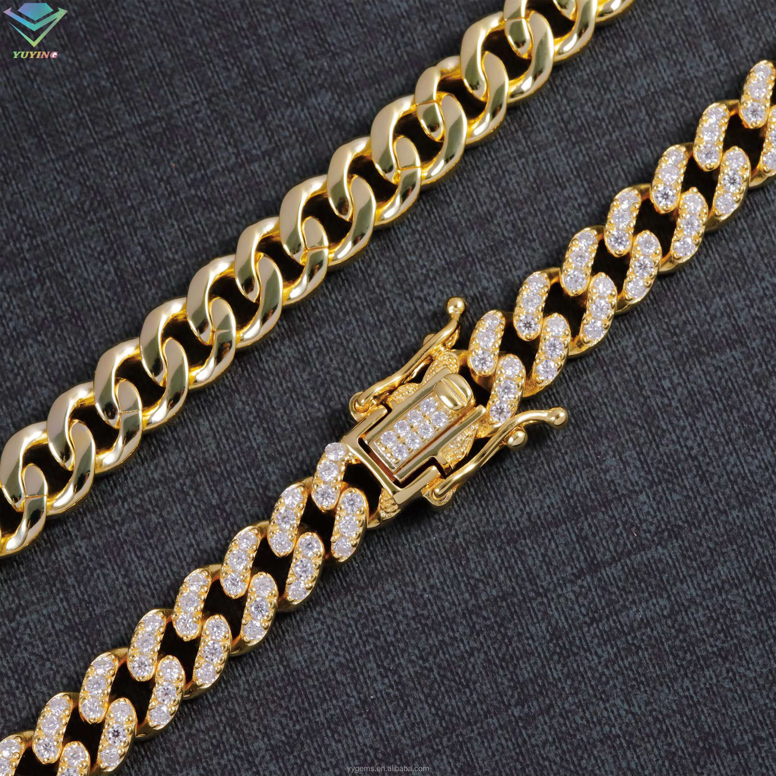New Design 6mm 8mm 10mm Single Row Cuban Link Chain 925 Sterling Silver Moissanite Necklace Hip Hop Jewelry Necklace Bracelet