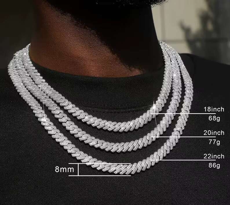 Hip Hop 10mm Cuban Link Chain 2 Row Necklace 925 Sterling Silver Iced Out Moissanite Cuban Chain