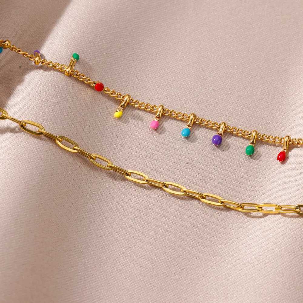 Stainless Steel Multi Layer Anklets for Women Boho Beaded Pearl Leg Chain Ankle Bracelet Female Summer Beach Accessories Jewelry U250624
