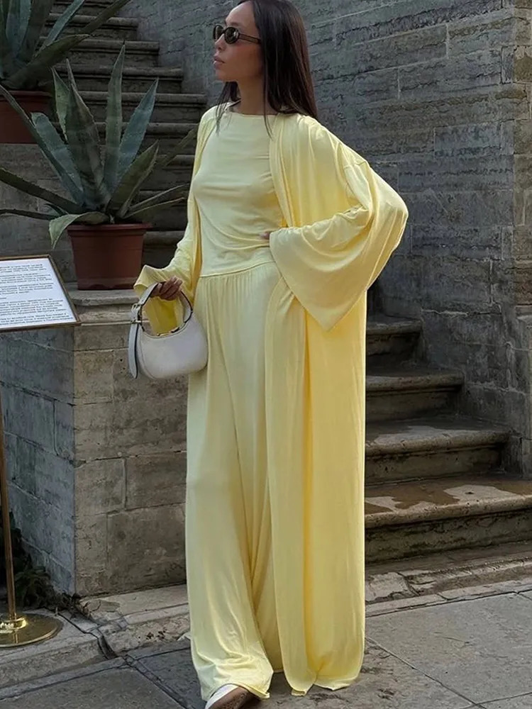 Women Casual Pants Suit Slimfitting Shirt Long Sleeves Floorlength Trousers Threepieces Set 2025 Fashion Loose Street Wear 250616