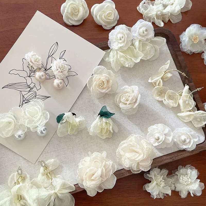 Sier Needle Pearl Mesh Flower Tassel Spring Summer Fresh Sweet Earrings Super Fairy Pure Desire Fashion Ear Jewelry