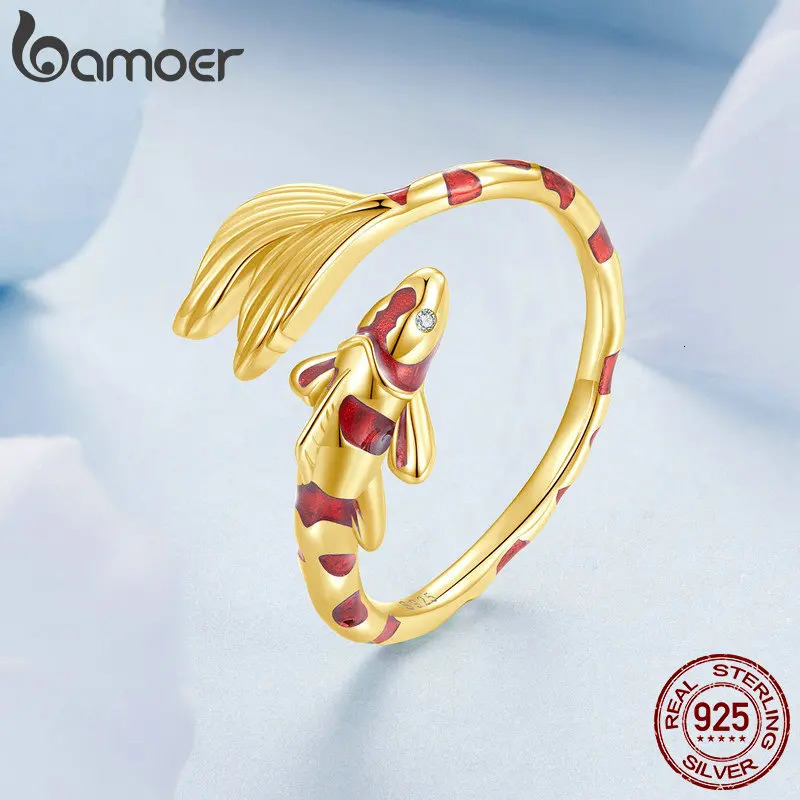 925 Sterling Silver Red Enamel Koi Opening Ring Lucky Fish Tail Adjustable Ring for Women Birthday Gift Fine Jewelry 250624