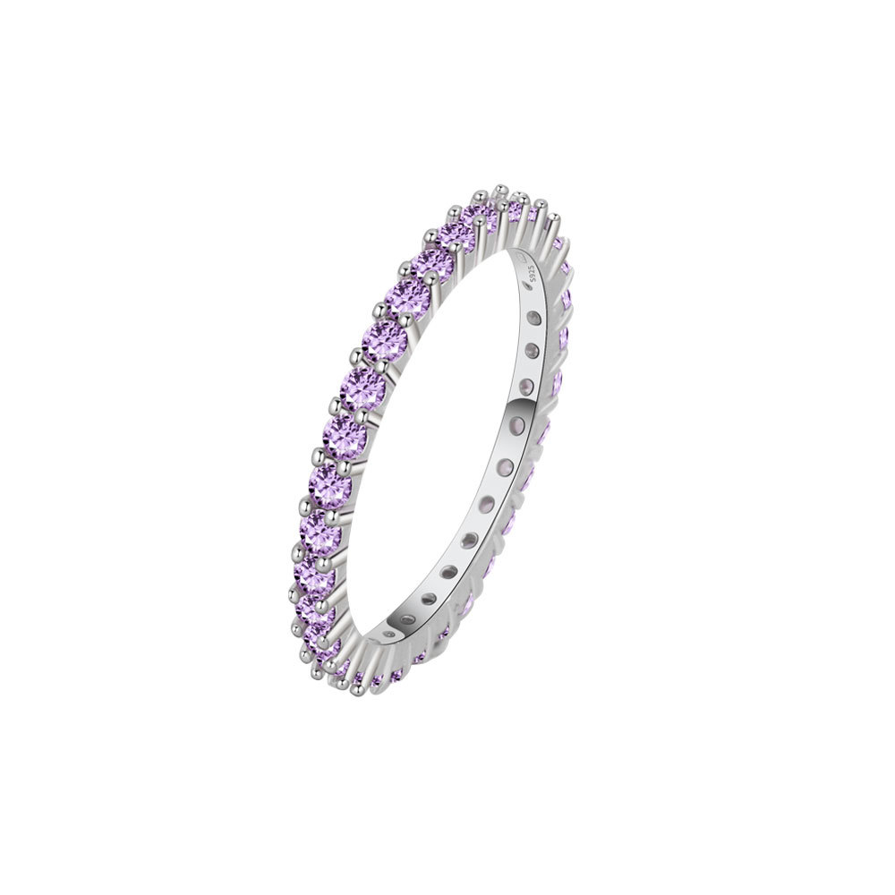 Choucong Ins Elegant Top Sell Luxury Jewelry 925 Sterling Silver Round Cut Amethyst CZ Diamond Party Women Wedding Eternity Stack Band Ring For Lover 