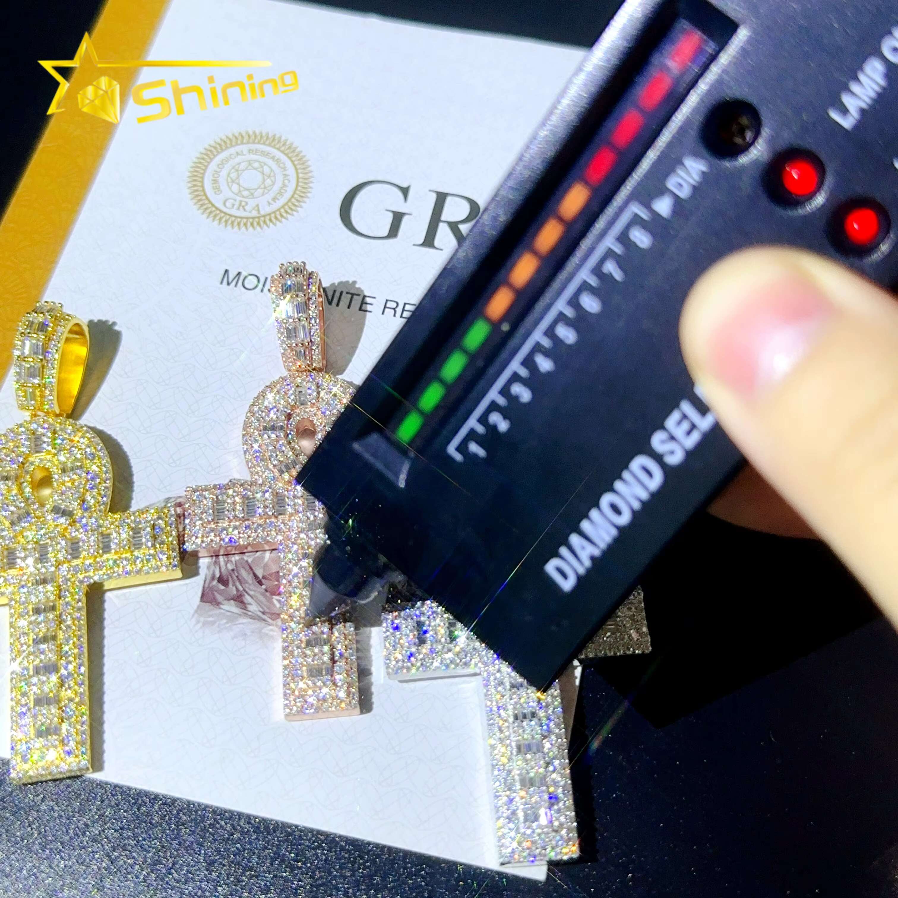 Drop Shipping Iced Out Solid Gold Plated Cross Pendants 925 Sterling Silver Moissanite Diamond Hip Hop Cross Pendants and Chains