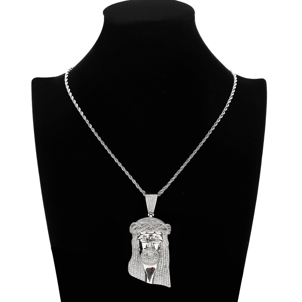 Moissanite Necklace 92mm Men's Head Pendant Diamond Studded Trendy Hip Hop Accessory Pass the diamond tester