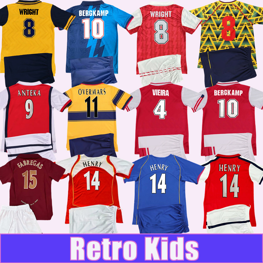 96 97 98 LIMPAR VIEIRA Retro Kids Kit Retro Soccer Jerseys BERGKAMP WRIGHT 04 05 06 Home Away Vintage Football Shirts Short Sleeve Child Uniforms