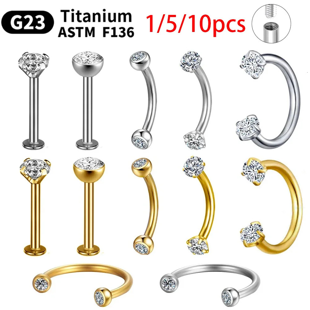 1510pcs G23 Piercings Labret Stud Lip Nose piercing kit Eyebrow C rod Body Jewelry ASTM36 Cartilage Earring 250613