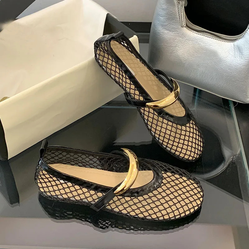 In Summer Spring Female Shallow Ladies Flats Mary Janes Shoes Round Toe Fashion Metal Women Slip On Footwear 250624