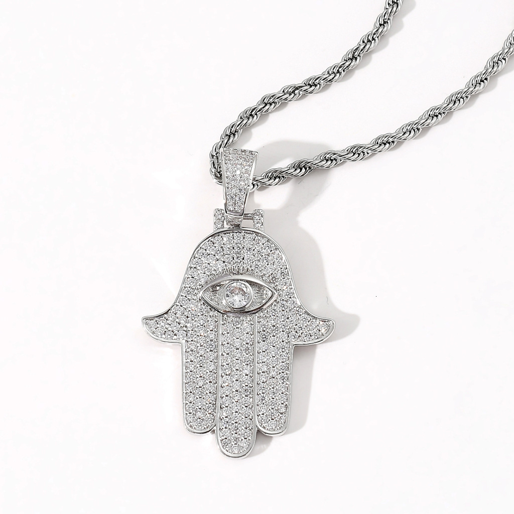 Luxury Moissanite 3D Hamsa Hand Iced Out Bling Palm Eye Hip Hop Trendy Versatile Accessory Pass the diamond tester