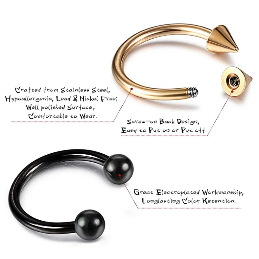 1Pair Steel Circular Barbell Horseshoe 16G 20G Lip Eyebrow Nose Septum Piercings Hoop Ear Cartilage Helix Lobe Earring 250613