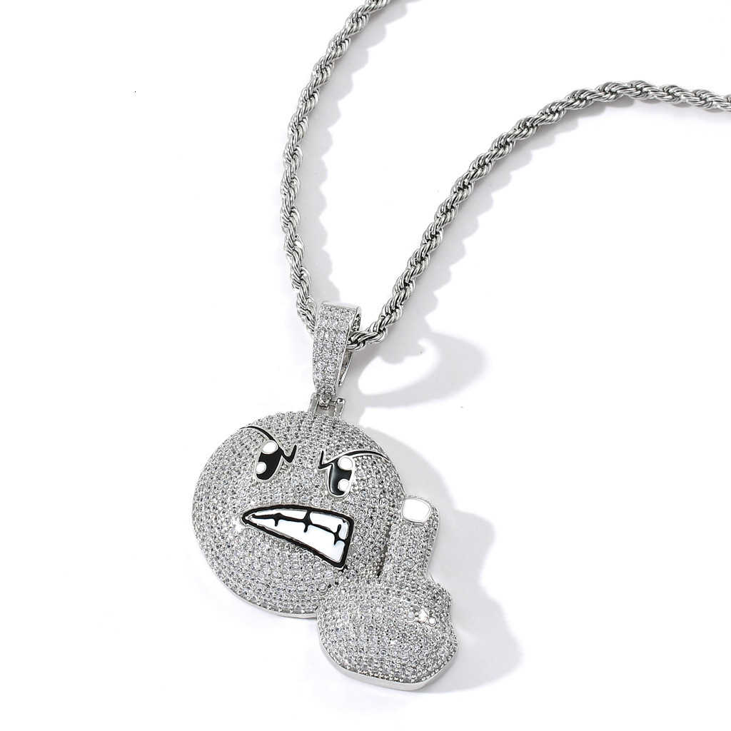 Luxury Moissanite Necklace Angry Emoji Pendant Iced Out Diamond Hip Hop Swag Unisex Streetwear Accessory Pass the diamond tester