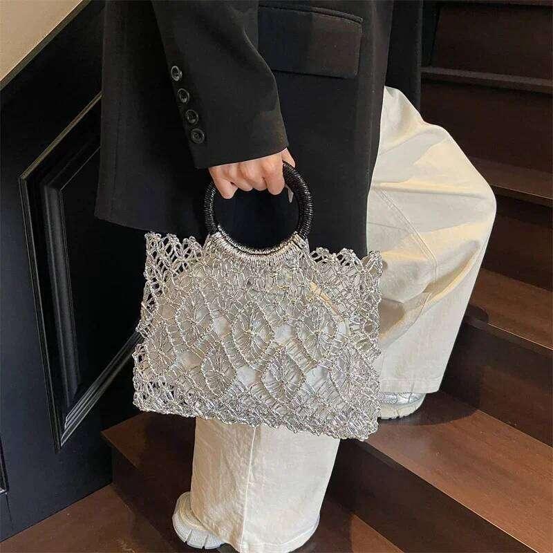 Luxury Designer bags Large Summer Beach Bag For Women Mesh Rope Knitted Bucket Bags Hollow Out Travel Shopper Totes Ladies Fashion Handbag Tote