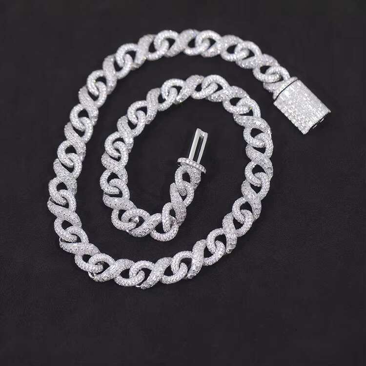 Custom 13mm baguette Cuban Chain S925 Silver With Iced Out Vvs Moissanite Infinite Cuban Link for Mens Hip Hop Link Jewelry