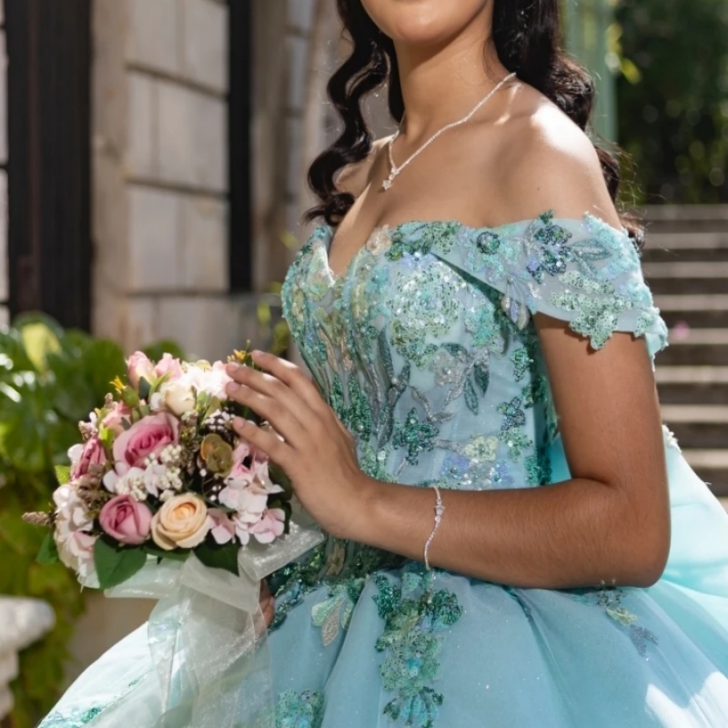 2025 Mint Green Glitter Quinceanera Dresses Ball Gown Sequins Applique Beading Bow Sweet 16 Dress Vestidos De 15 Anos