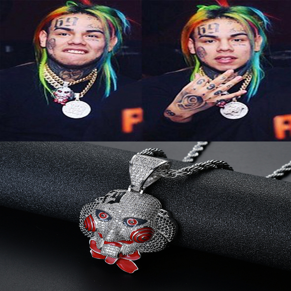 Luxury Moissanite Horror Mask Iced Out Bling Hip Hop Trendy Versatile Pendant Necklace druzy jewelry Pass the diamond tester