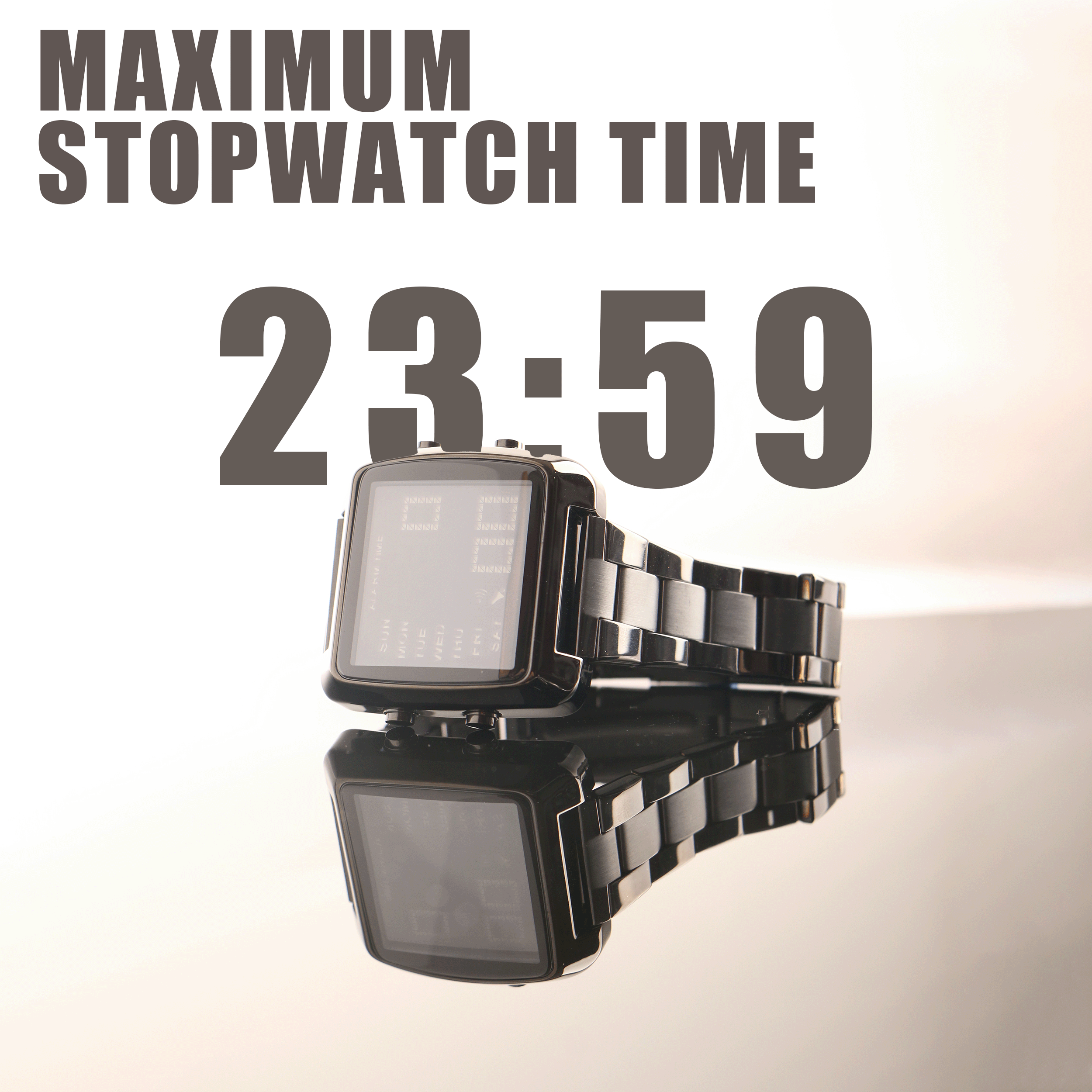 Multifunction LED Watch Stainless Steel Band Stopwatch Calendar Alarm Hourly Chime