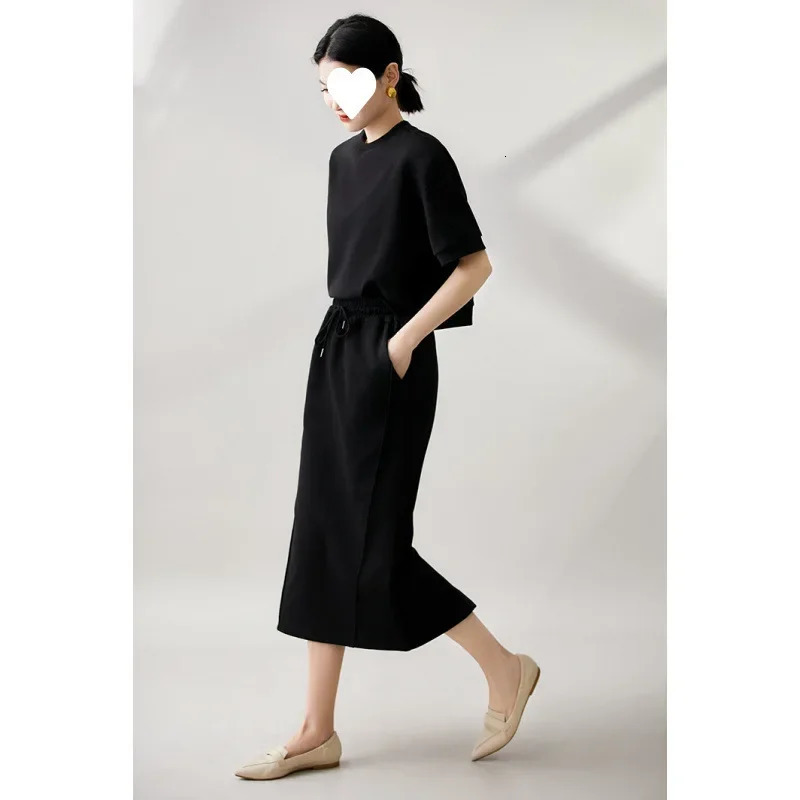 Casual Fashion AntiAging Set Skirt Women Summer Loose Slim Short Sleeve Top Split Halflength Twopiece 250614