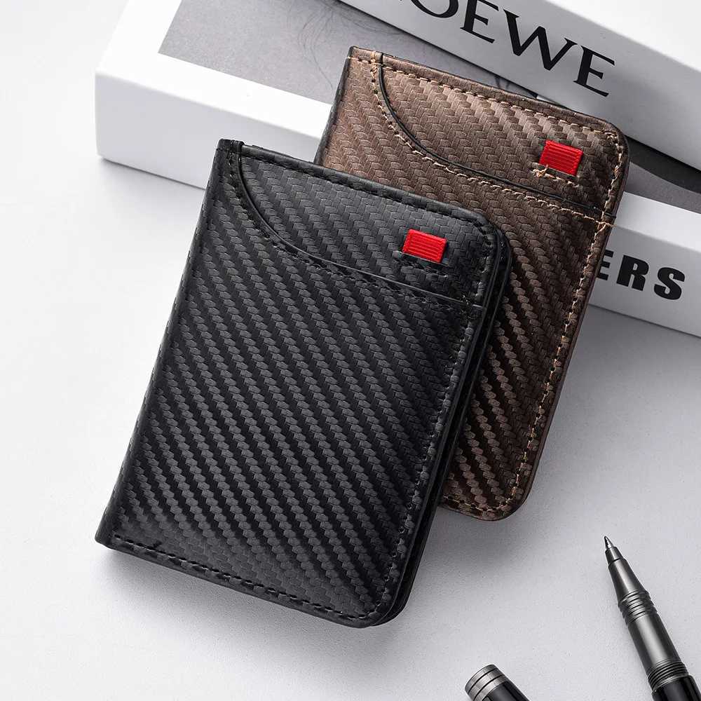 Ultra-Slim Carb Fiber Wallet - Modern Minimalist Design with ID Window Multiple Card Slots - Durable PU Material PolymerXJ250624
