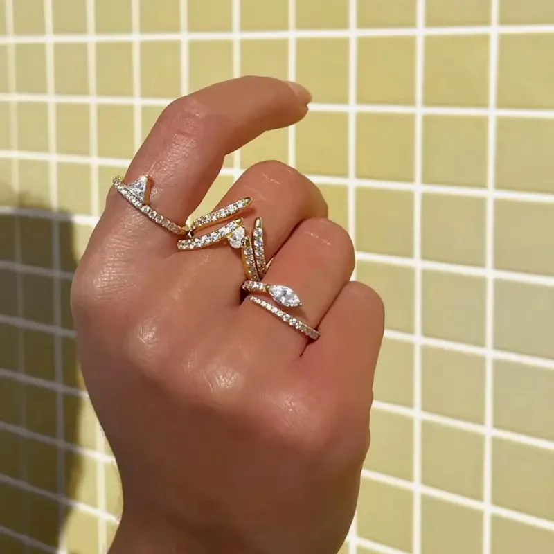 sdzstone 2025 New HOT sale Wholesale Gold Color Fashion Jewelry 5A Cubic Zirconia Geometric CZ Simple Women Stacking Finger Rings