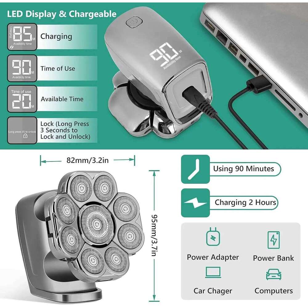9D Super Electric Shaver 6 In 1 Grooming Kit Waterproof LED Display Wet/Dry Mens Rechargeable Hair Trimmer Razor