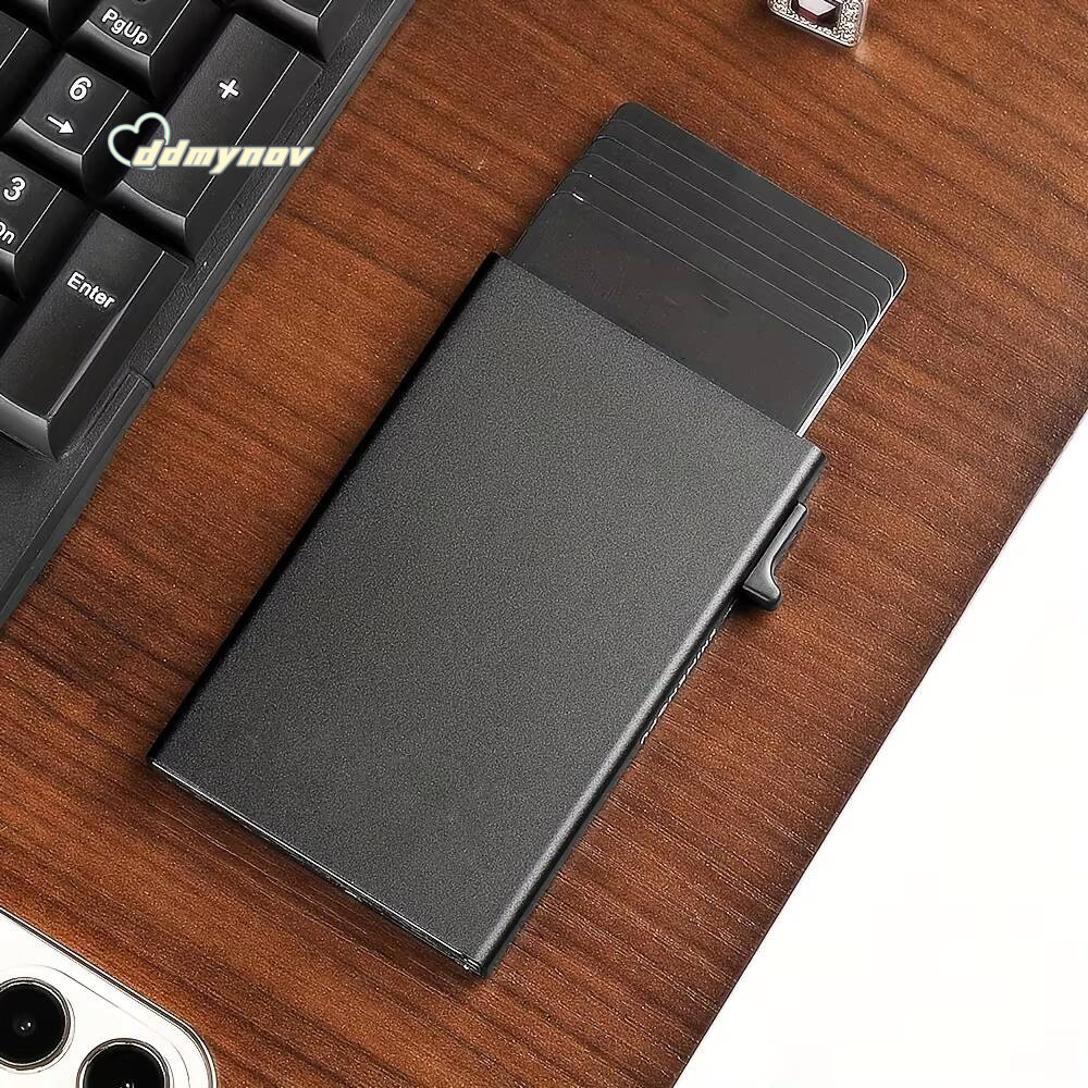 Anti-theft RFID ID Credit Side Push Pop-up Card Holder Thin Aluminium Metal Wallets Bank Men Wallet ddmynov
