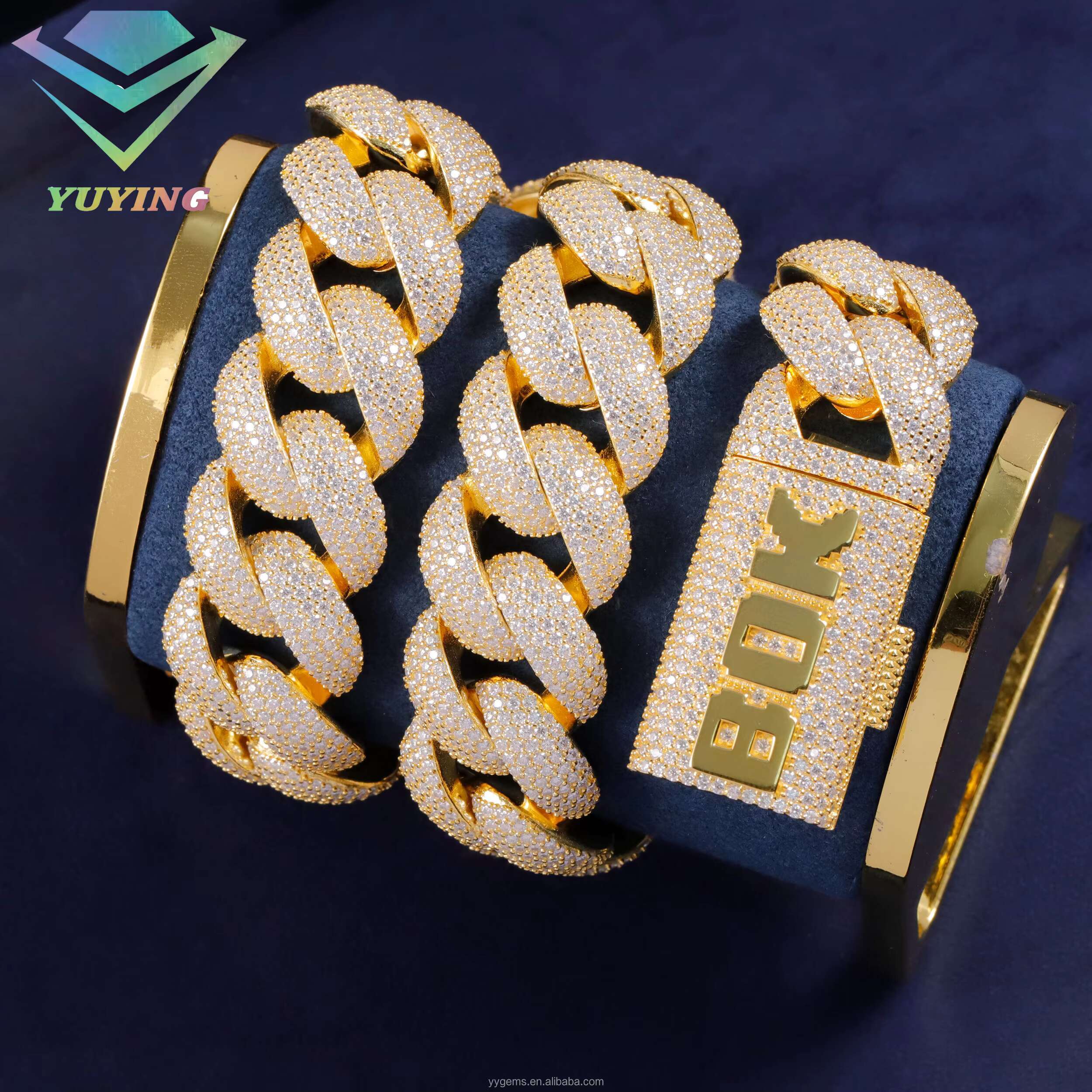 Hip Hop Yellow Gold 22mm Wide Necklace S925 Silver VVS Moissanite Iced Out Diamond Cuban Link for Men