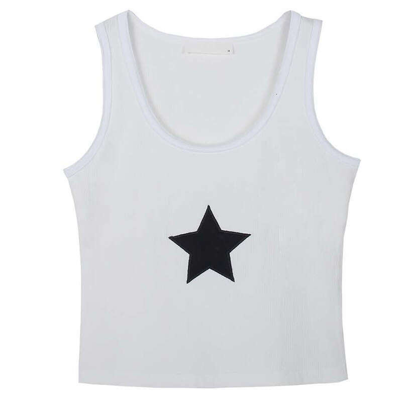 Summer New Embroidered Star Print Round Neck Sleeveless Backless Women's Tank Top Vest B5