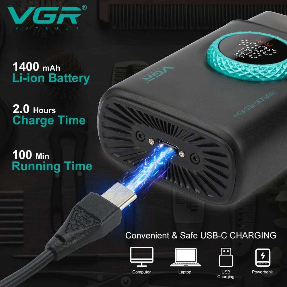 VGR Professional Rechargeable Trimmer Electric Beard Digital Display Razor 9000 RPM Shaver For Man V-377