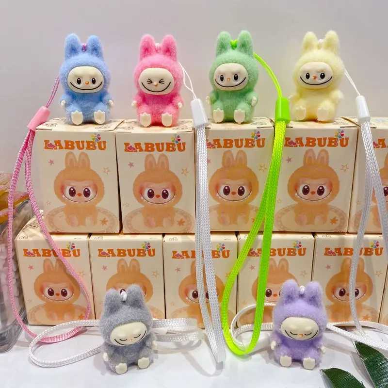 48pcs New Labubu Cloth Flocking Figure Blind Box Kawaii Pendant Standing/Sitting Posture Doll Desktop Ornaments Children Gift Y250624