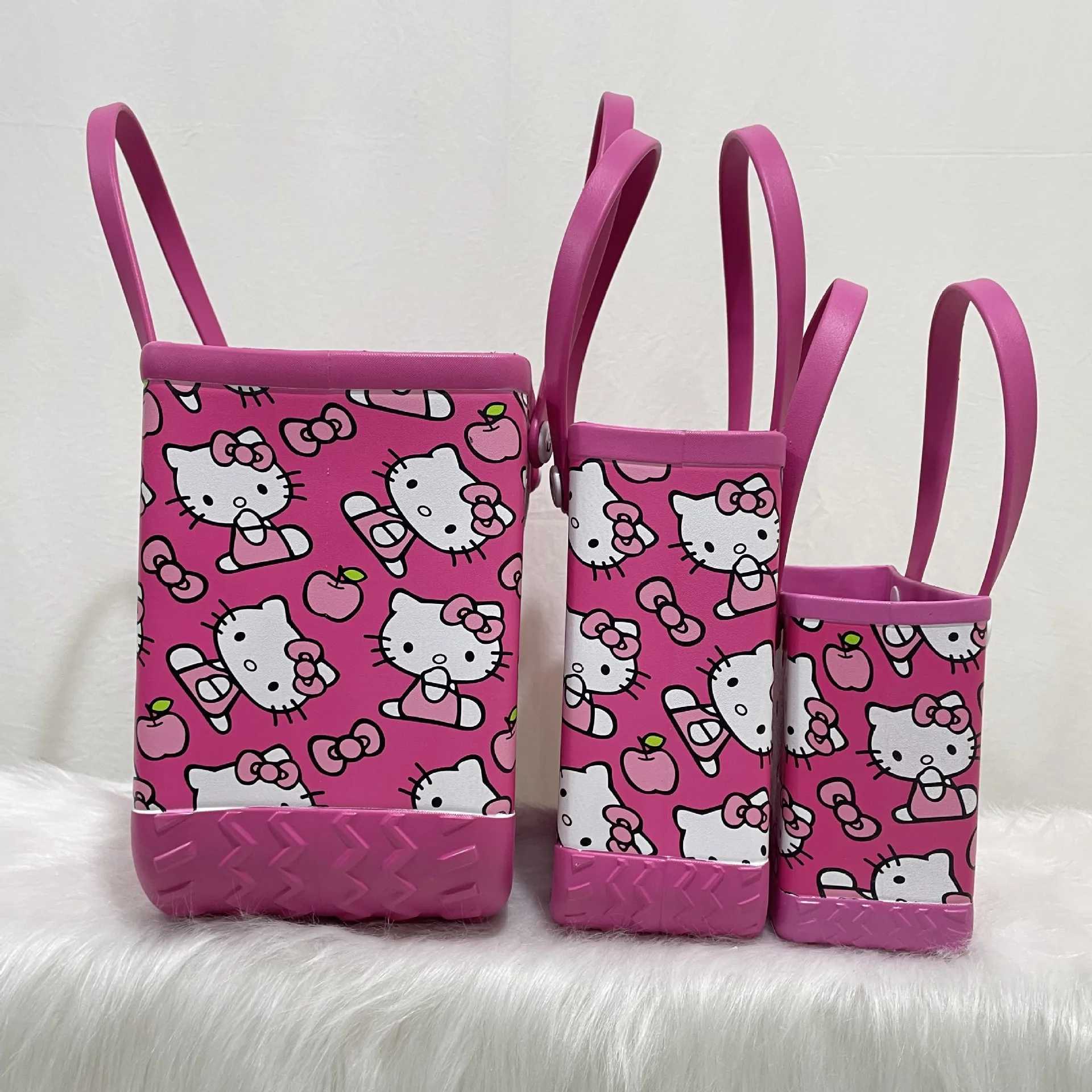 Sanrio Large Hello Kitty Eva Beach Tote Bag Fashion Storage Baskets Summer Rubber Tote Solid Color Jelly Beach Bags Sundries Organizer w250624
