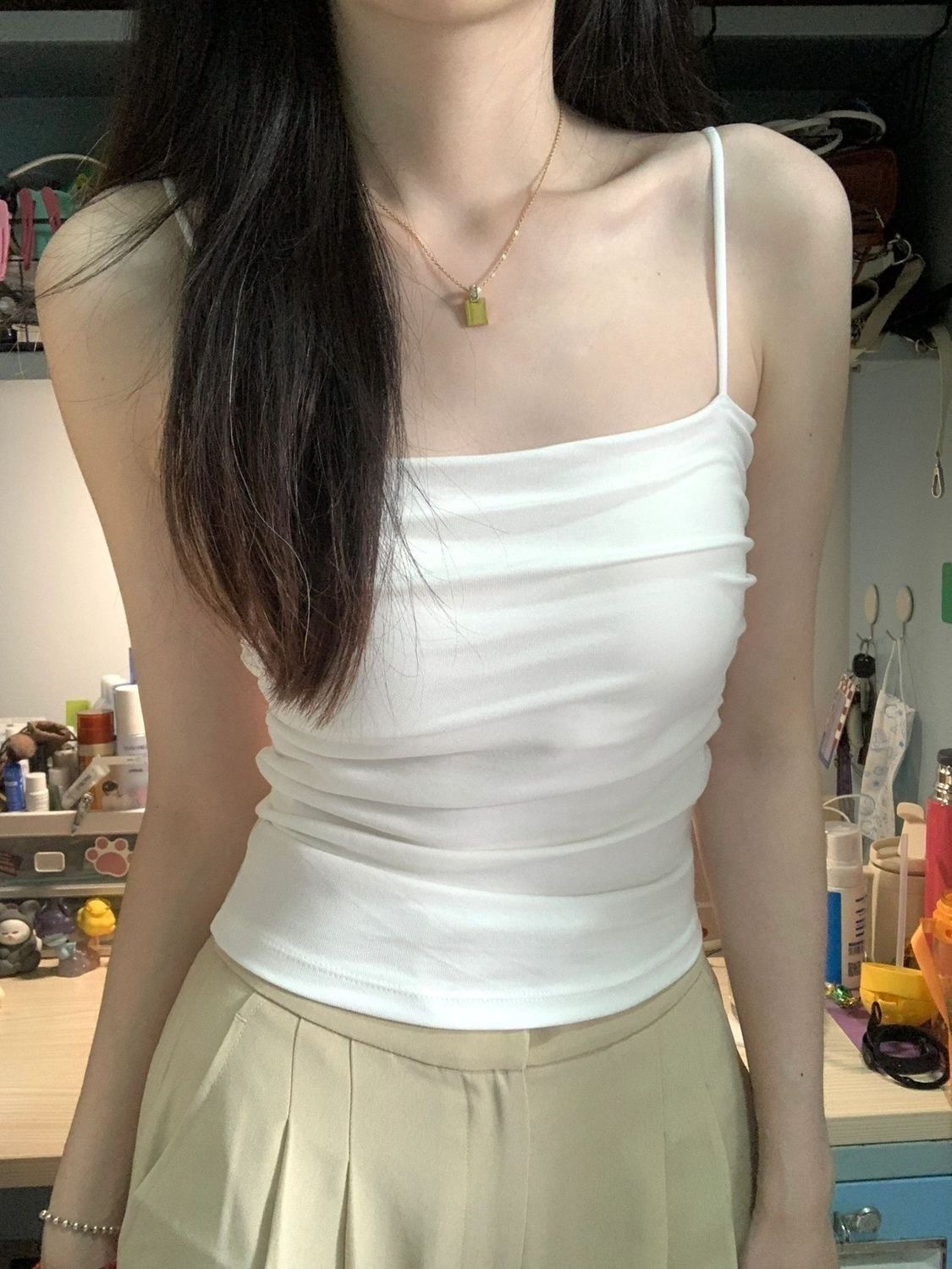 LV100 Summer shoulder strap sweet and spicy sleeveless tops for outer wear, slim and slim, versatile