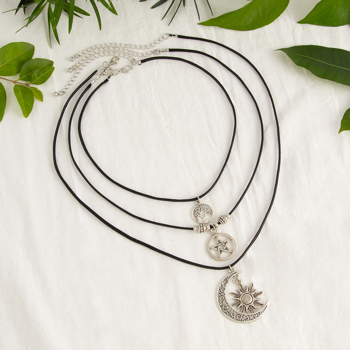 Ethnic Multi-layered Necklace Set with Large Tree Round Pendant Beads for Women