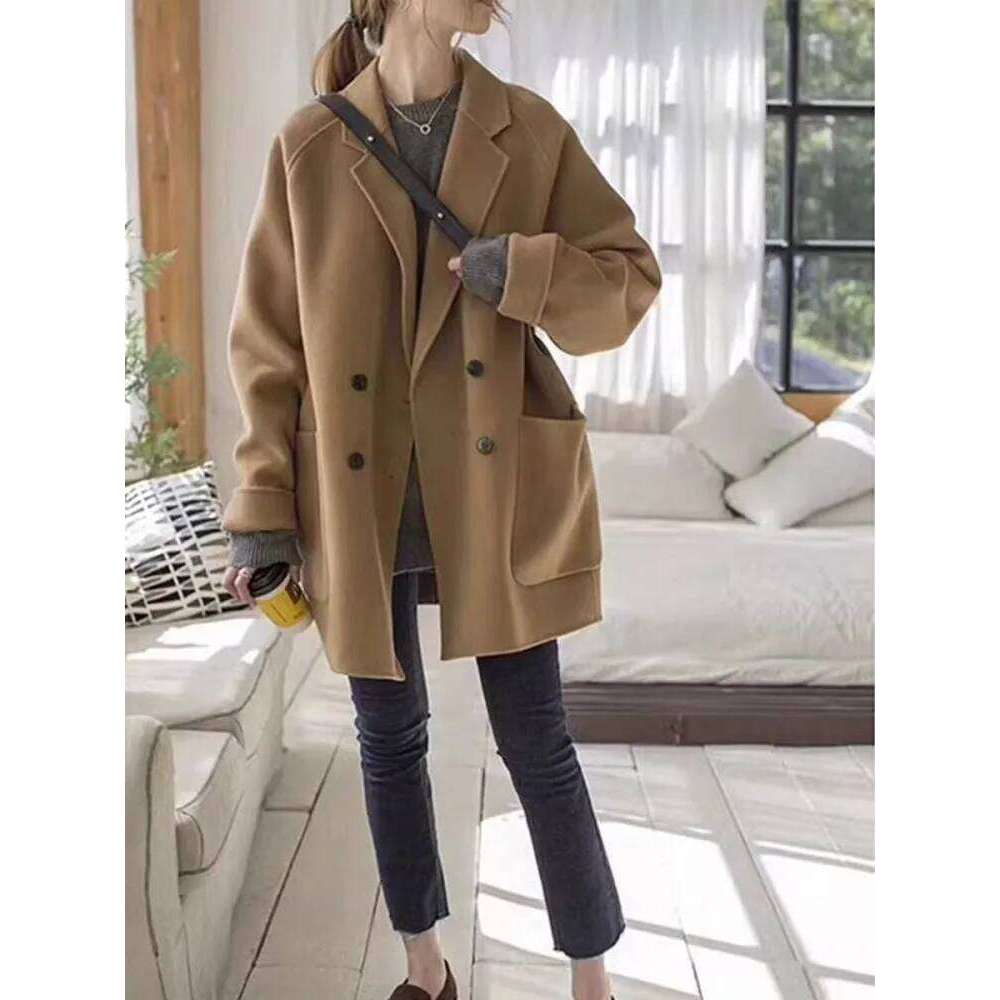 Korean Version High-End Double-Sided Cashmere For Women'S Autumn And Winter New Loose Suit Camel Colored Woolen Coat
