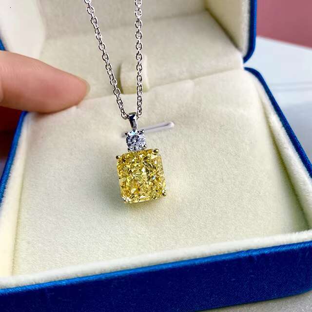 Ladies 925 Sterling Silver Necklace Jewelry Yellow Diamond Moissanite Necklace