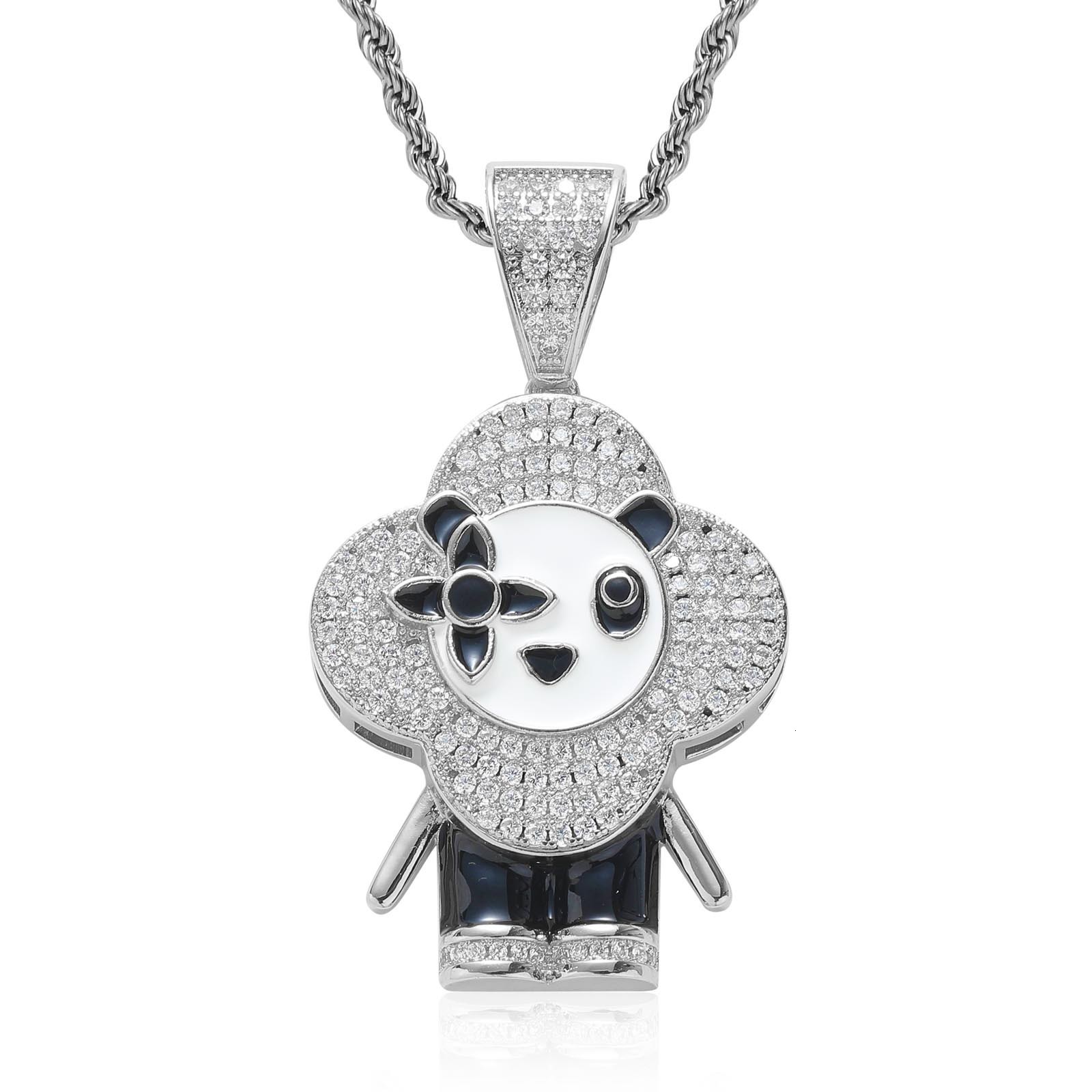 New Luxury Moissanite Iced Out Bling Hip Hop Unisex Trendy Cartoon Labubu Pendant Necklace Pass the diamond tester
