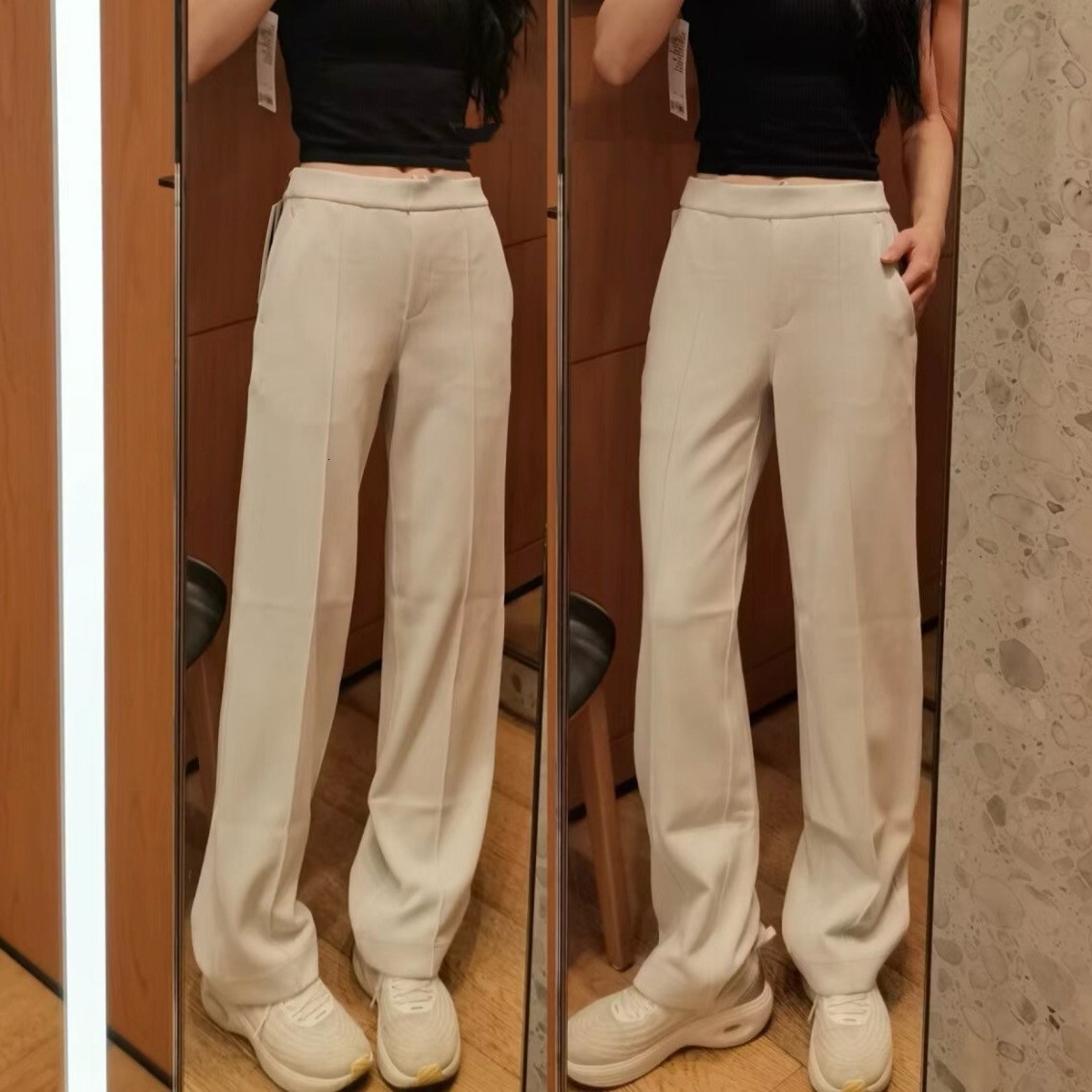 Soft Magic 30inch Vertical Line High Waist Straight Casual Commuter Business Long Leg Suit Pants for Tall People