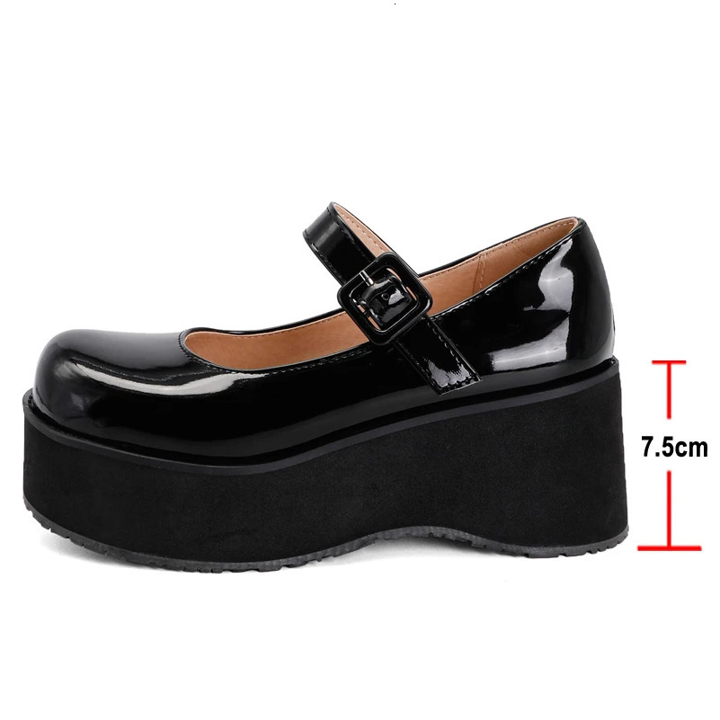 FOREADA Mary Janes Shoes Kawaii Princess Patent Leather Platform High Heel Round Toe Wedges Buckle Footwear Female 46 250624