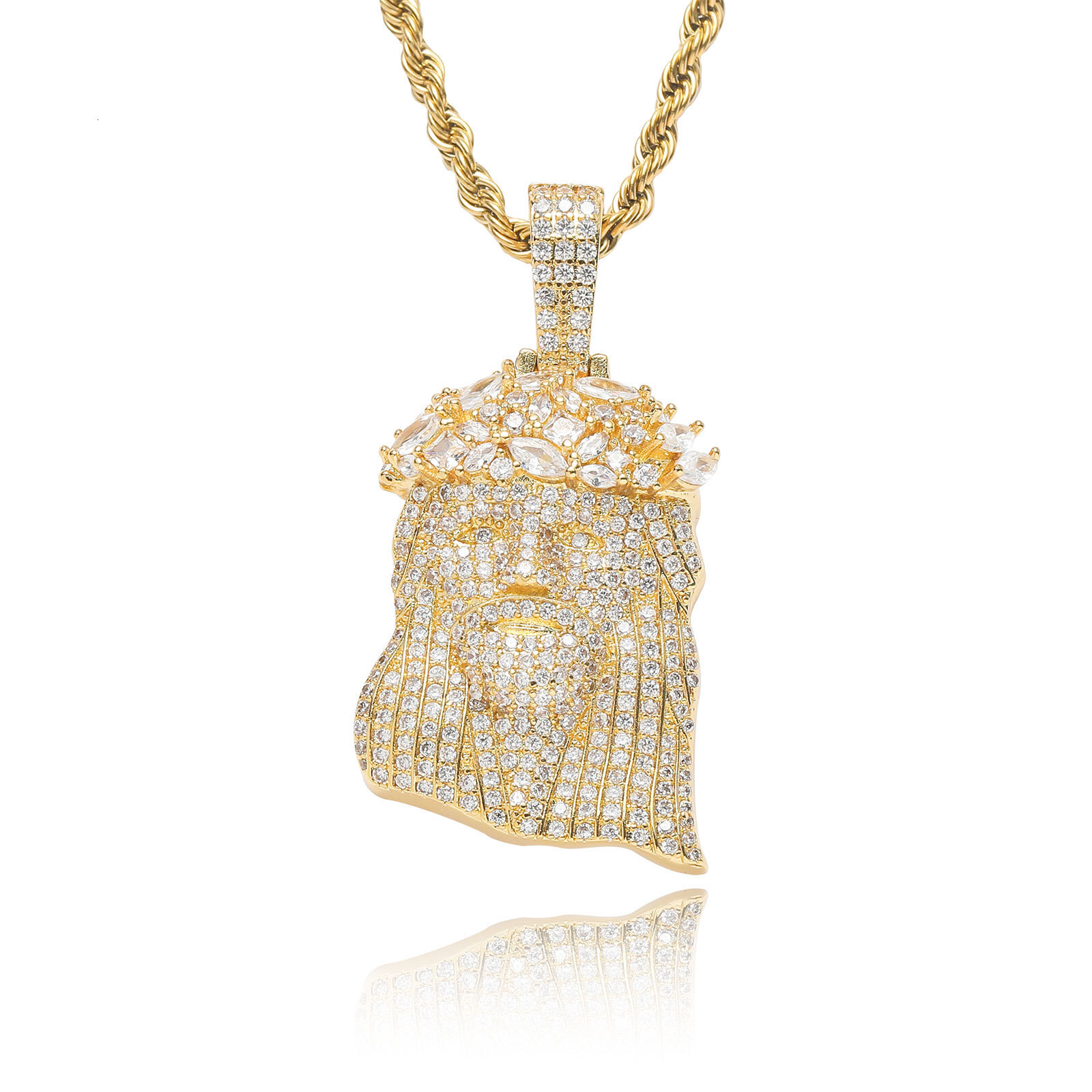 Luxury 3D Abstract Moissanite Iced Out Bling Human Head Trendy Hip Hop Urban Unisex Creative Statement Accessory Pass the diamond tester