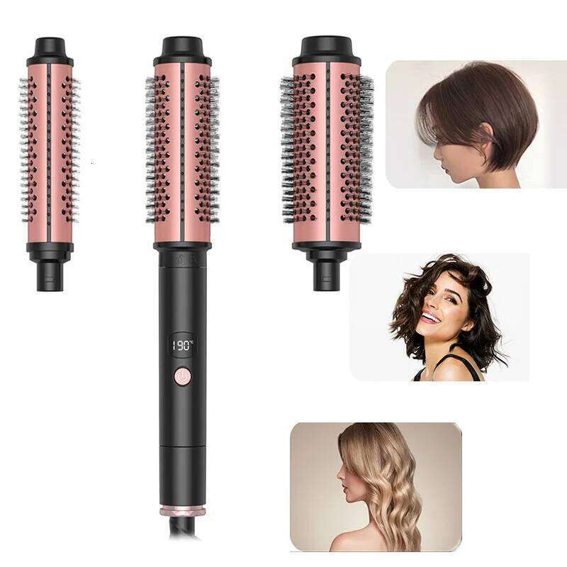 3-in-1 Heated Brush Ionic Curler Straightener with Anti-Scald Electric Curl Wand Curling Iron Hair Styling Tools N
