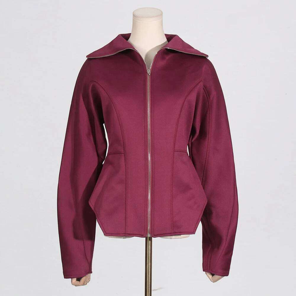 VGH Solid Minimalist Tunic Jackets For Women Lapel Long Sleeve Streetwear Spliced Zipper Slimming Coats Female Fashion Style New