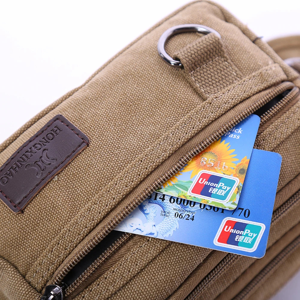 Men Travel Zipper Multi Pocket Belt Fanny Pack Vintage Canvas Large Waist Bag 250624