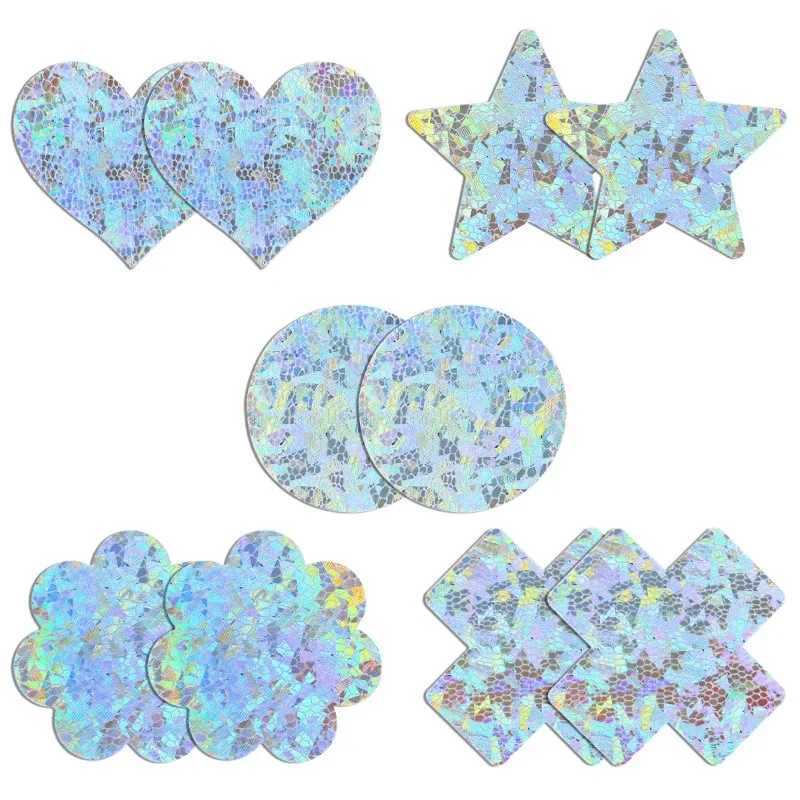 5 Pairs Glitter Pasties Nipple Covers Stickers Disposable Sticky Breast Petals for Women Rave Party FestivalW250624