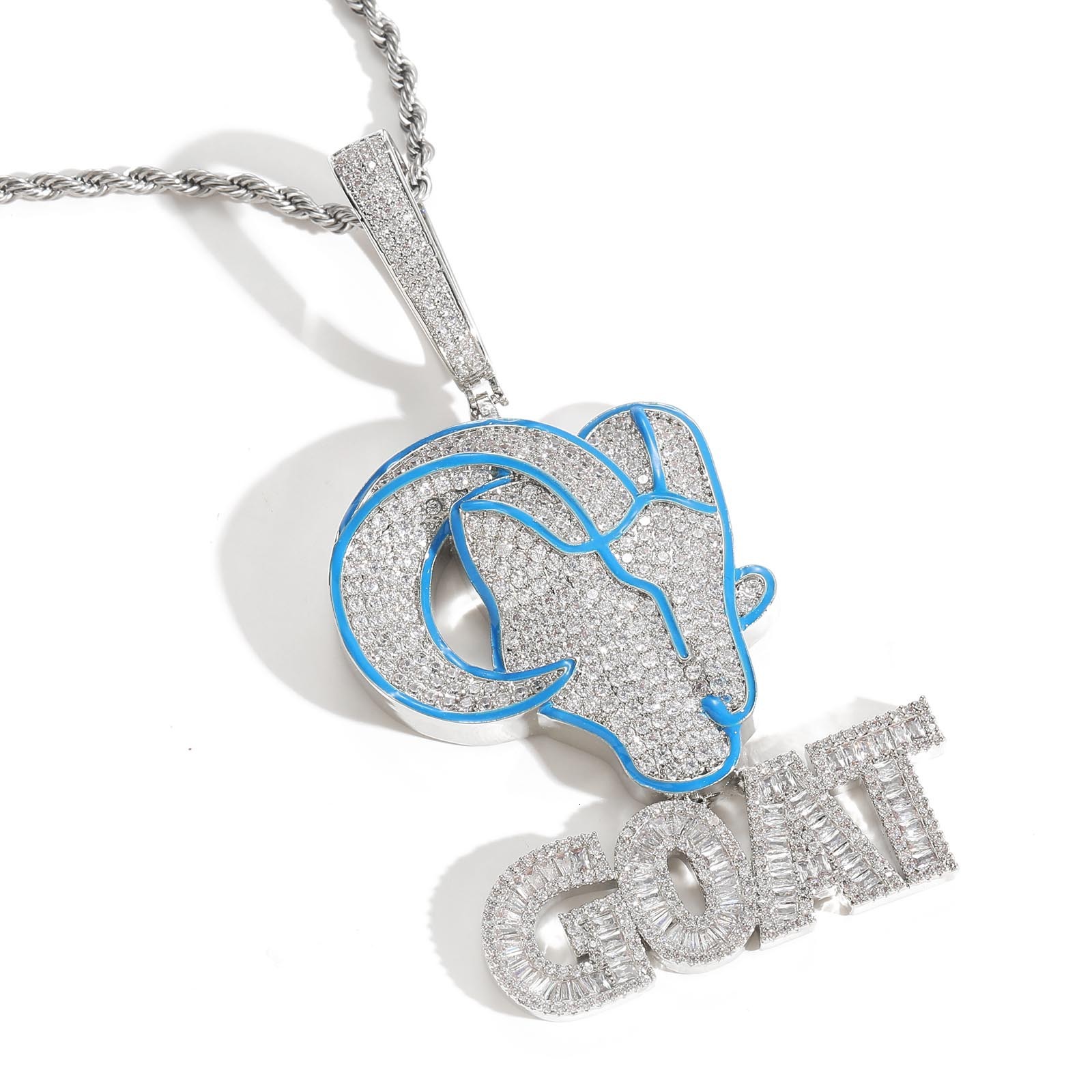 Luxury 3D Moissanite Goat Iced Out Bling GOAT Letter Trendy Animal Men's Hip Hop Statement Pendant Pass the diamond tester