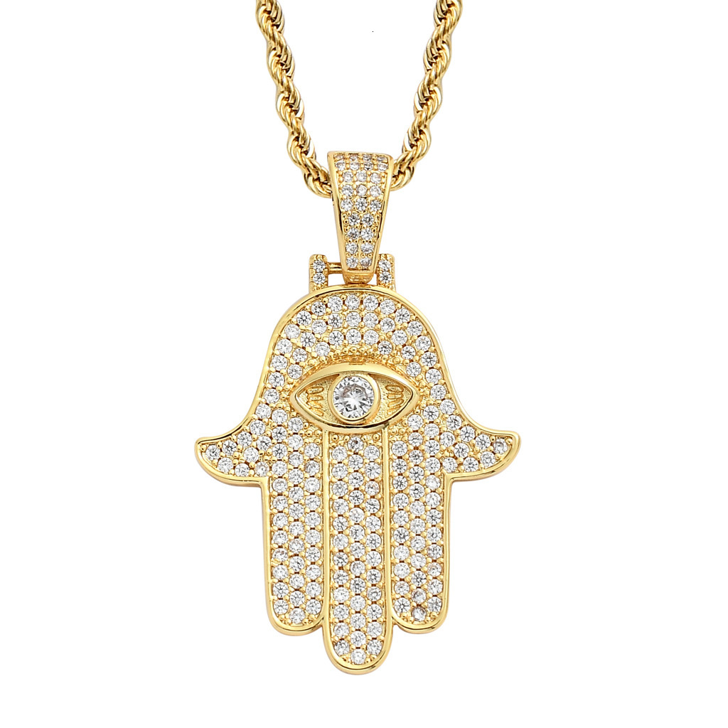 Luxury Moissanite 3D Hamsa Hand Iced Out Bling Palm Eye Hip Hop Trendy Versatile Accessory Pass the diamond tester