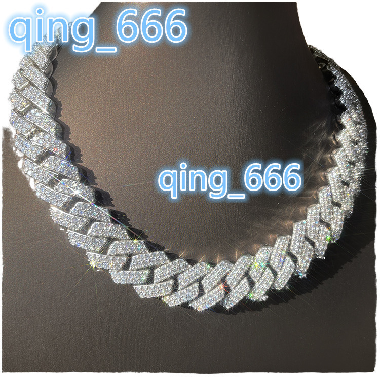 20mm 2-Row Cuban Chain in Silver VVS Moissanite With Passed Diamond Test Hip-hop Necklaces Gift Main Material Gold Pearl Stone